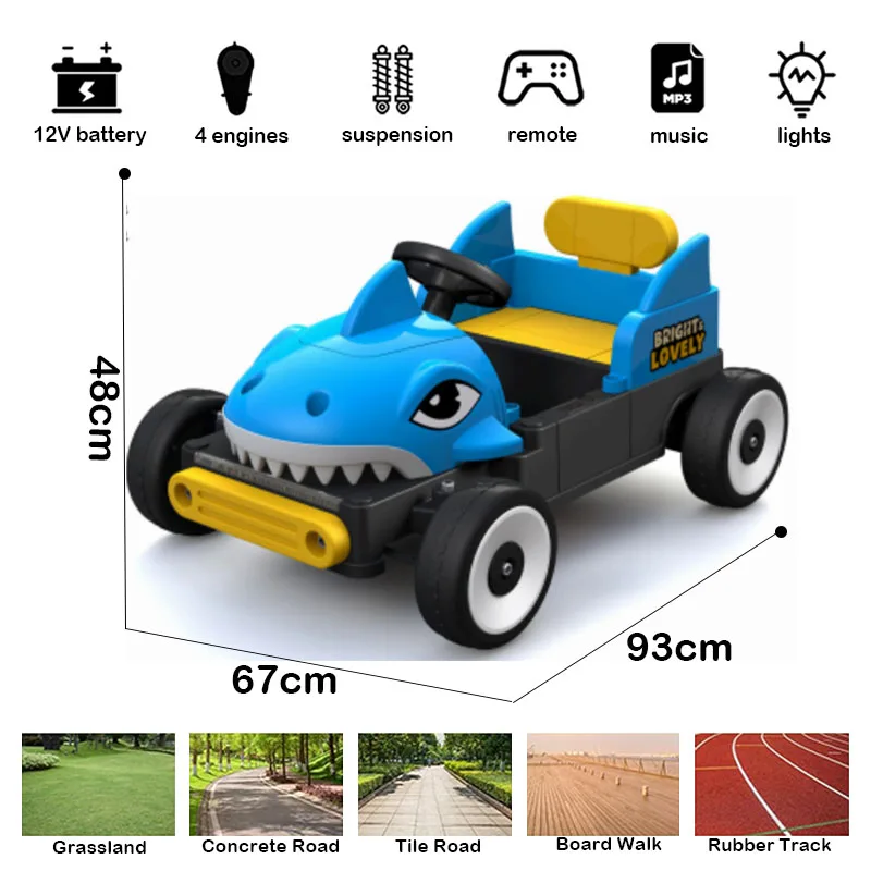 New 12V Battery Powered Shark Head 4 Wheels Kids Ride on Car